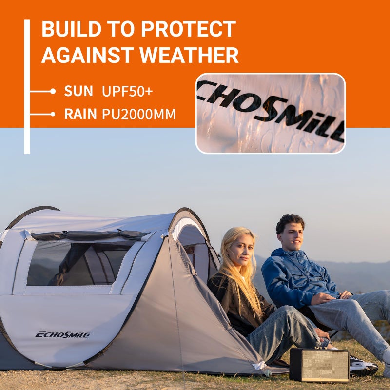 EchoSmile Instant Pop Up Camping Tent, 2/4/6 Person, Easy Setup Tent, Water Resistant Dome, Portable with Carry Bag - Image 5